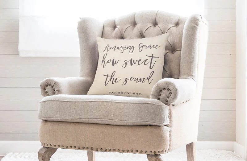 Double Sided Feedsack Red Truck USA Pillow Cover