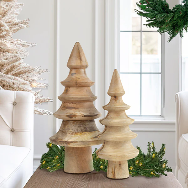 Turned Wood Christmas Trees, Set of 2