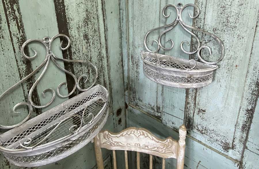 Ornate Metal Scroll Wall Planters, Set of 2