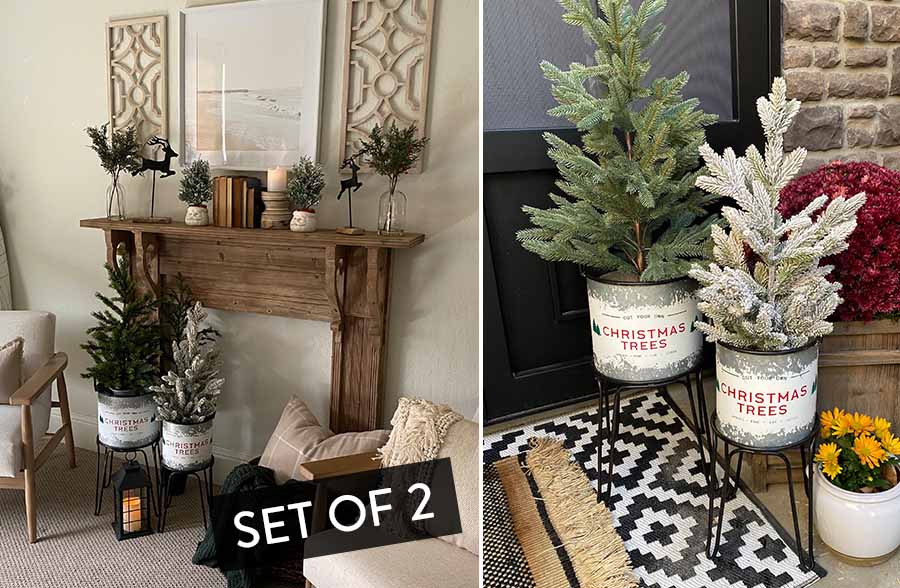 Distressed Christmas Bin Planter Stands, Set of 2