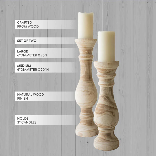 Oversized Chunky Carved Candle Pillars, Set of 2