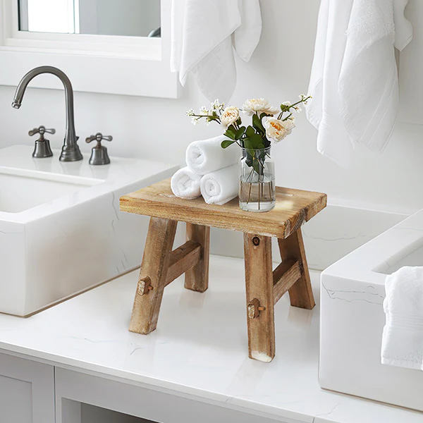 Multi-Use Distressed Wood Riser Stool