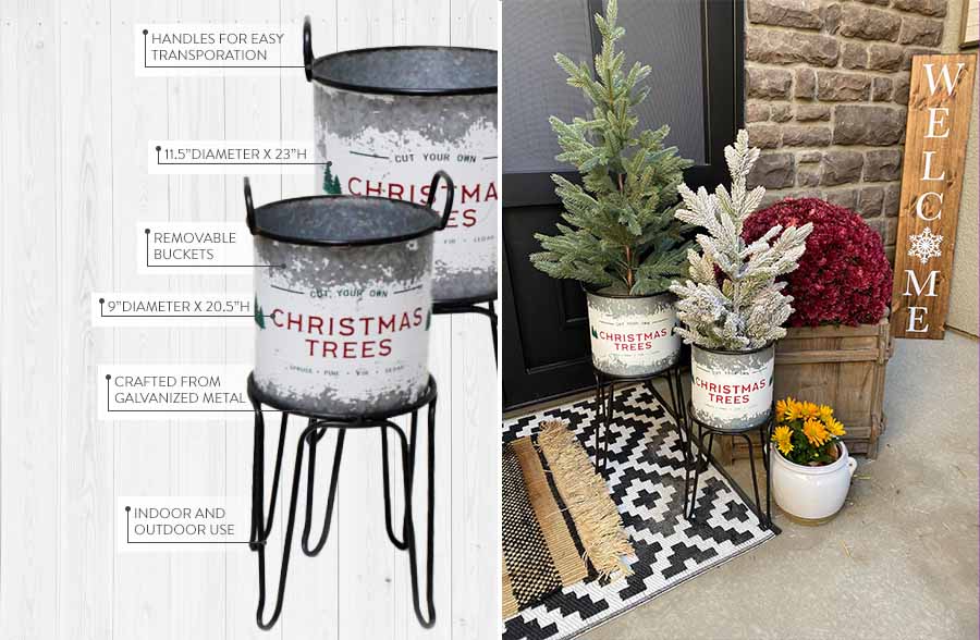Distressed Christmas Bin Planter Stands, Set of 2