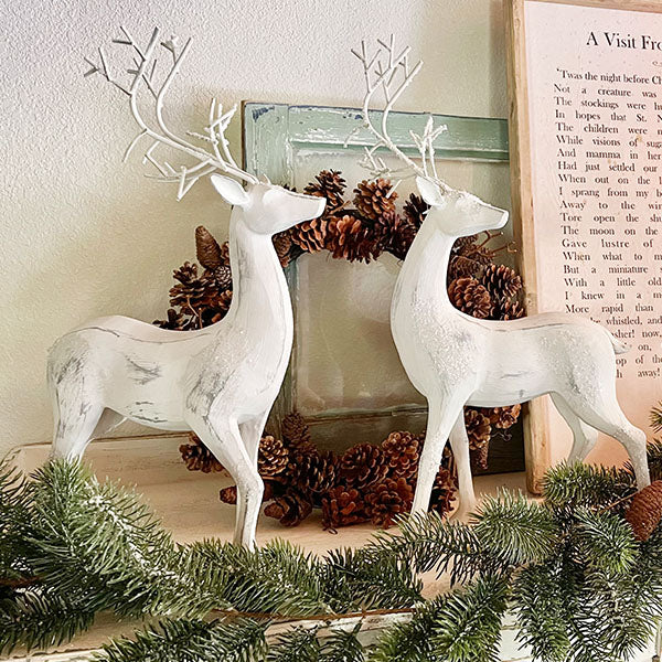 Whitewashed Distressed Finish Reindeer, Set of 2