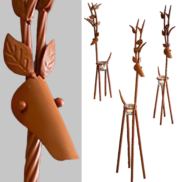 Rustic Iron Reindeer with Tealight Cups, Set of 3