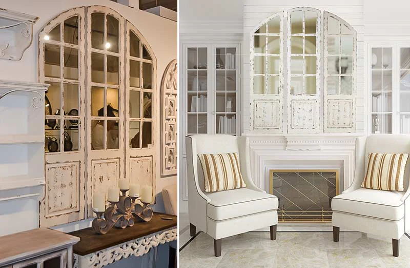 Three Panel Arched Wooden Mirror