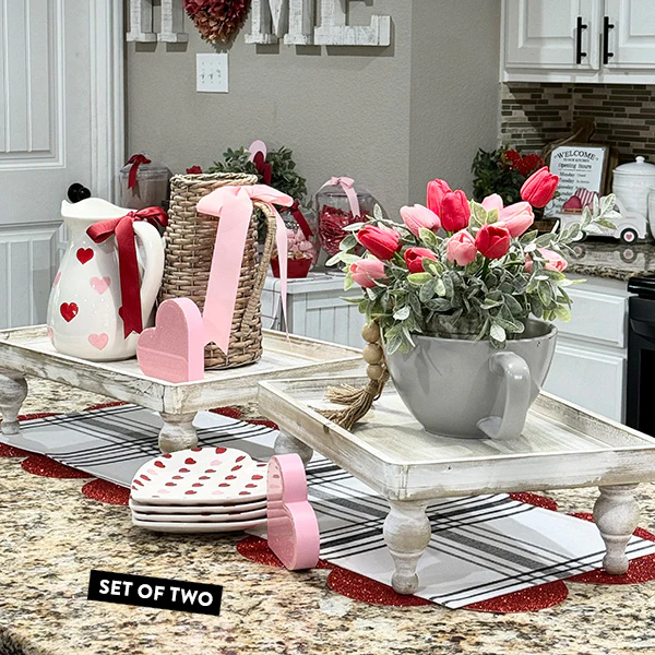 Distressed Wood Trays with Turned Legs, Set of 2