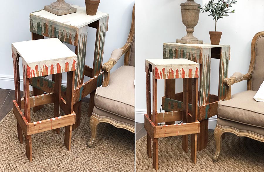 Wooden Painter Side Tables  Set of 2