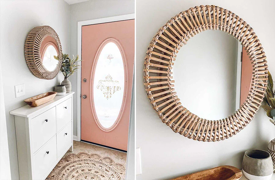 Round Bamboo Basket Mirror