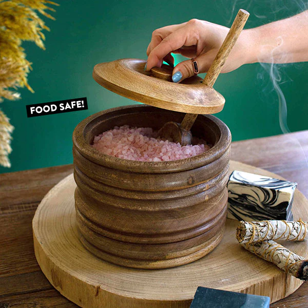 Round Wooden Canister with Spoon