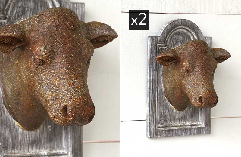 Petite Cow Head Plaques  Set of 2