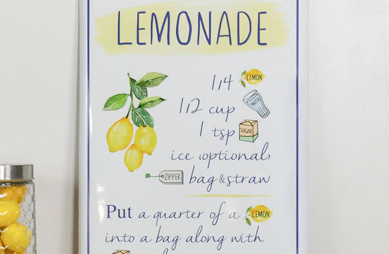 Enamel Lemonade Recipe Sign