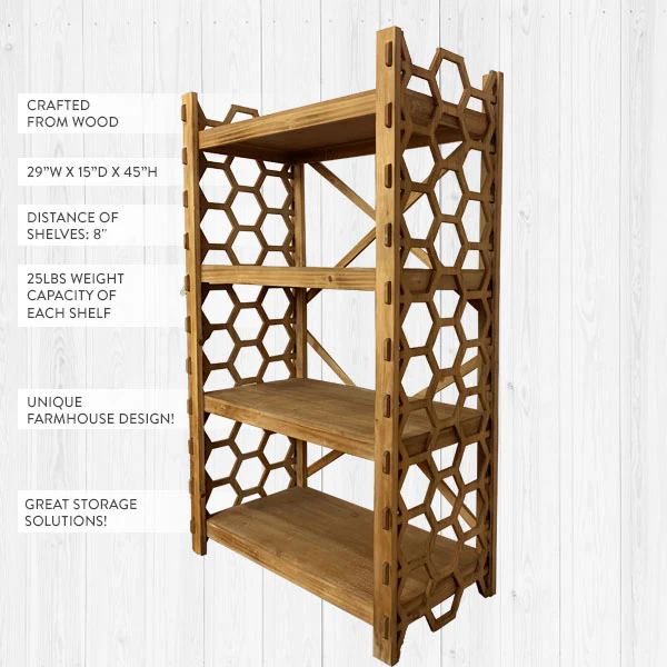 Large Natural Wooden Geometric Bookshelf