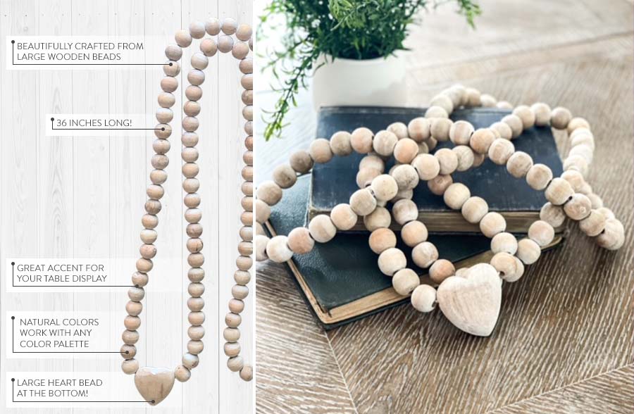 LONG Chunky Wooden Bead Heart Garland
