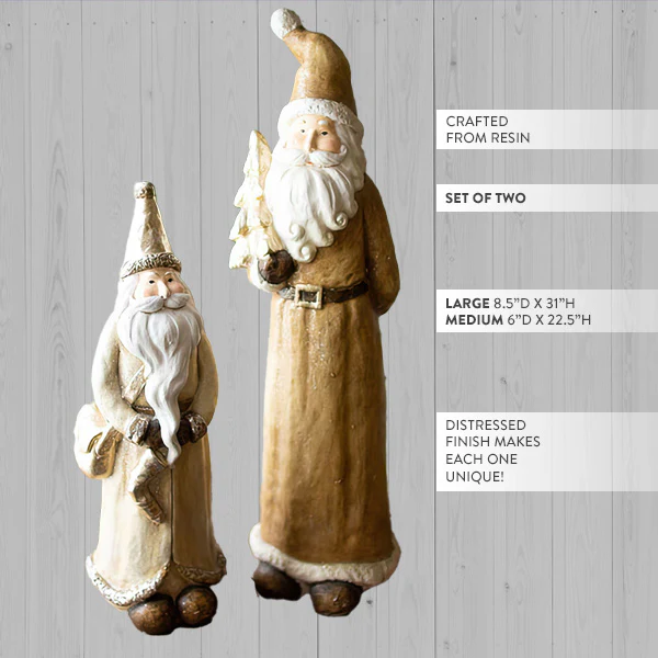 Distressed Tall Santa Figurines, Set of 2
