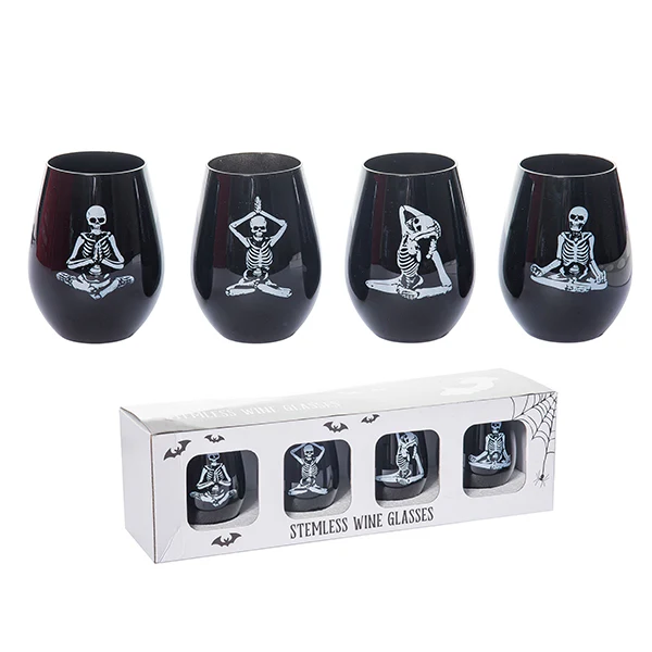 Skeleton Stemless Wine Glasses, Set of 4
