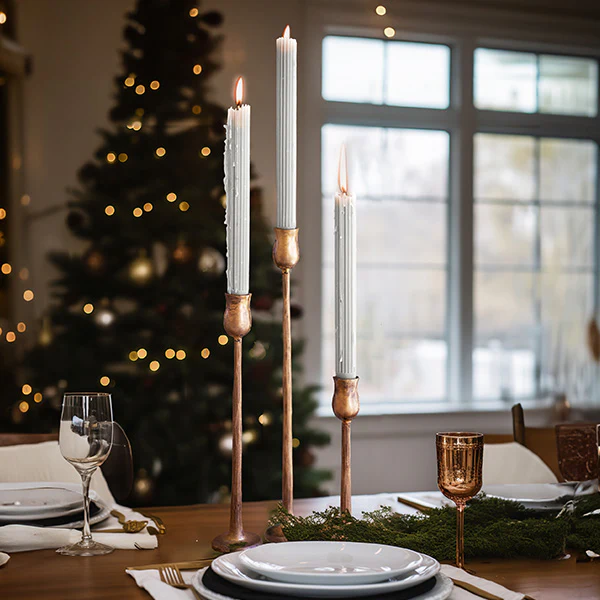 Antique Brass Metal Taper Candle Holders, Set of 3