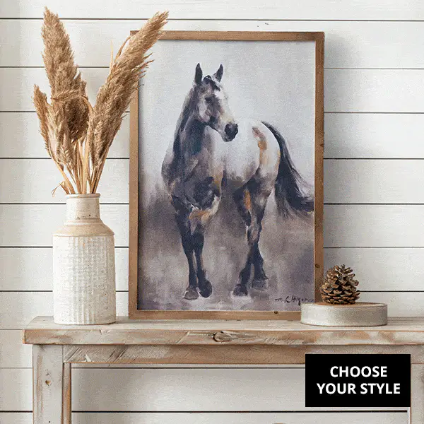 Rustic Stallion Wall Art with Wood Frame, Choose Your Style