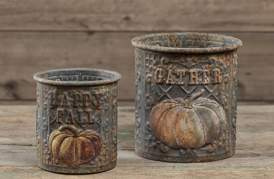 Rusted Metal Fall Planters, Set of 2