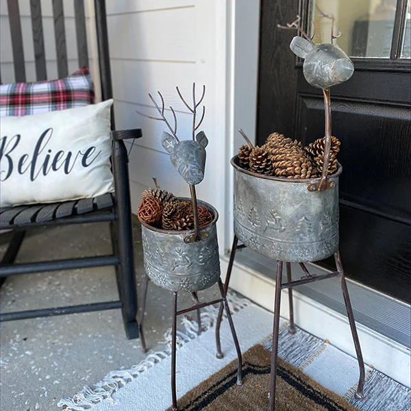 Outdoor Metal Reindeer Planters, Set of 2