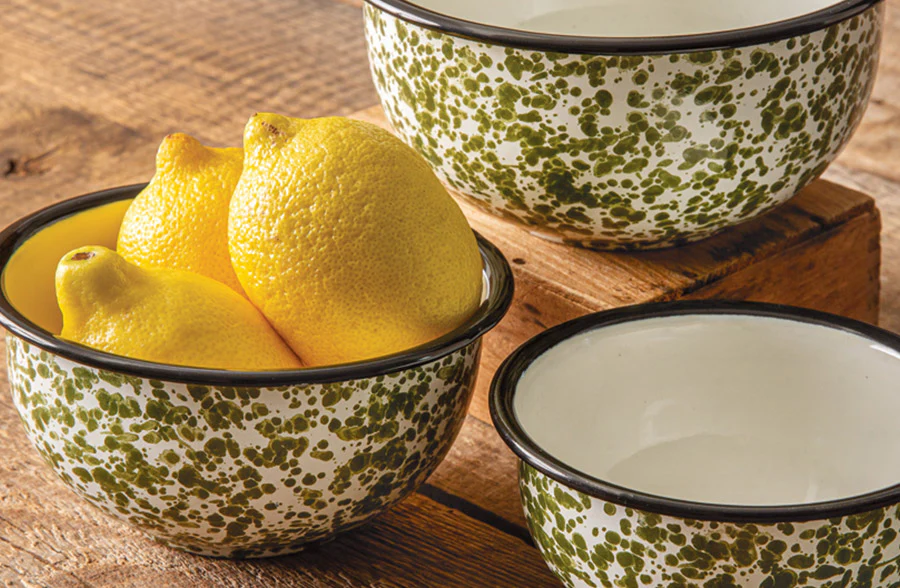 Green Speckled Mixing Bowls, Set of 3