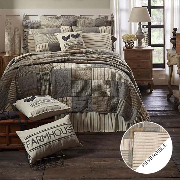 Handmade Reversible Feedsack Patchwork Quilt with 2 Shams, Pick Your Size