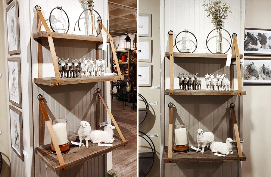 Floating Wall Shelf with Faux Leather Straps, Pick Your Size