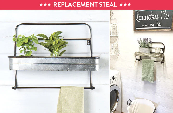 Galvanized Metal Shelf with Towel Bar