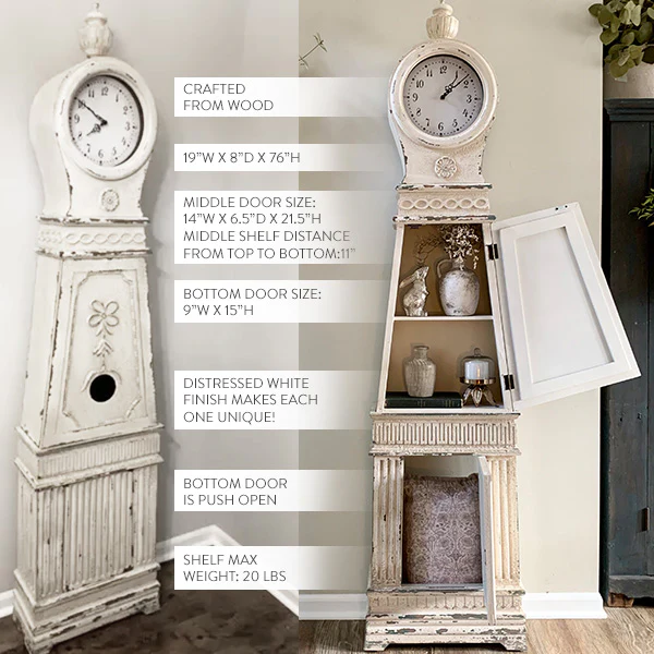 Swedish Gustavian White Neoclassical Antique Grandfather Clock