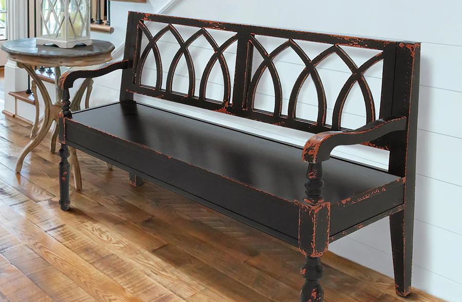 Black Distressed Wooden Bench
