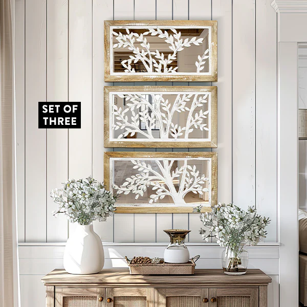 Mango Wood Tree Wall Decor, Set of Three