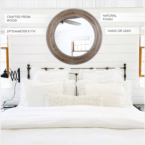 Wooden Framed Round Mirror