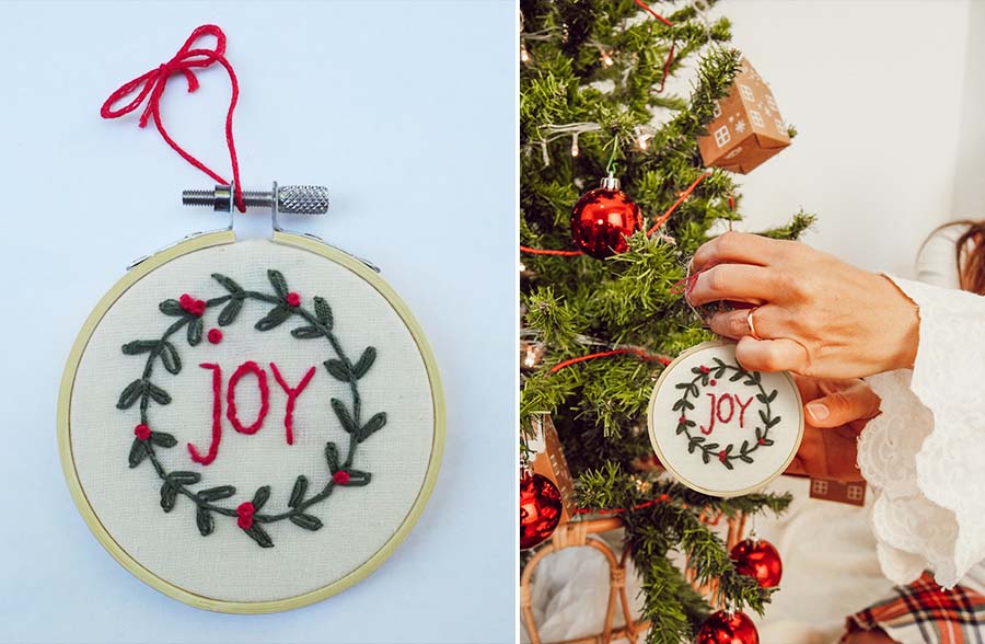 Embroidered Joy Ornament | Handmade in USA