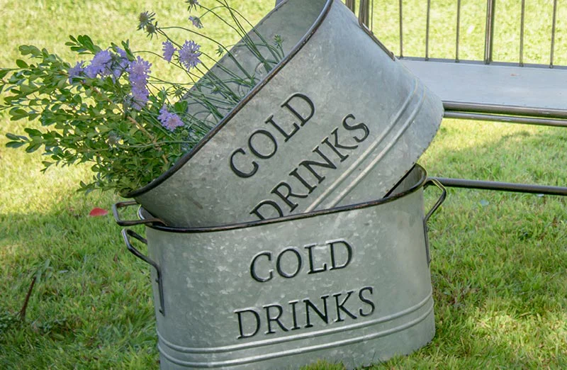 Galvanized Drink Buckets with Handles  Set of 2