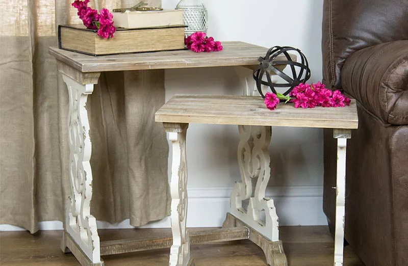Wooden Scroll Nesting Side Tables