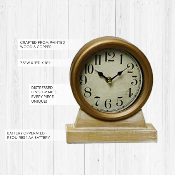 Round Copper Metal Table Clock