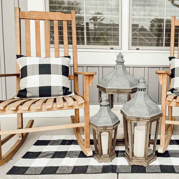 Wood and Galvanized Metal Lanterns, Set of 3