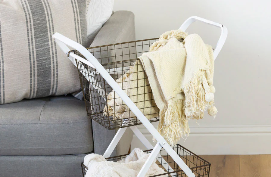 Rolling Cart with Chicken Wire Baskets