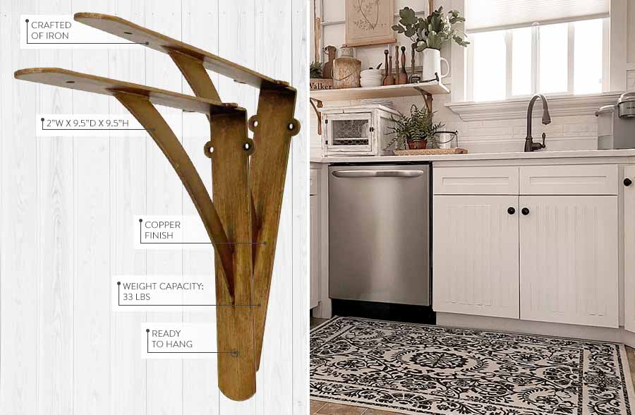 Copper Finish Iron Brackets, Set of 2