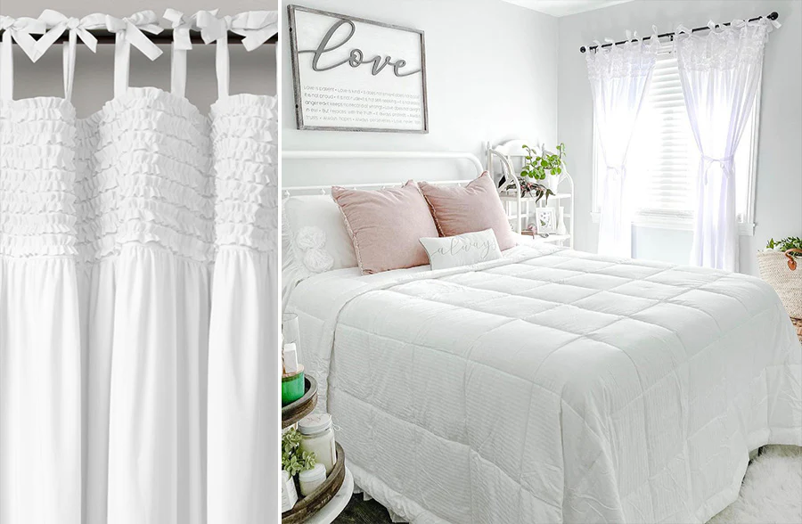 Tie-Top Frill Window Curtain Panel, Set of 2