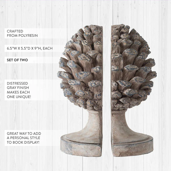 Distressed Pinecone Bookends