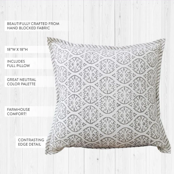 Hand Blocked Cotton Antique Victorian Print Pillow