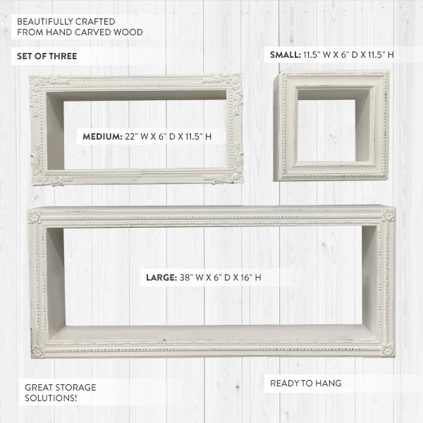 Vintage Inspired Hand Carved Display Shelves, Set of 3