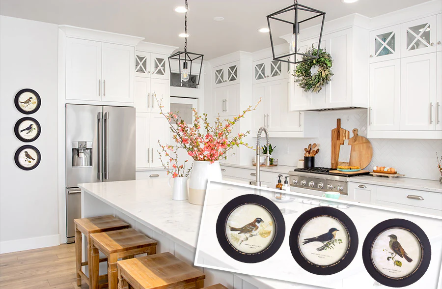 Framed Bird Prints, Set of 3