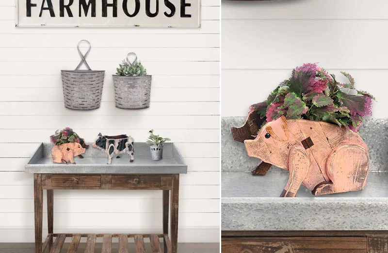 Wooden Pig Planter