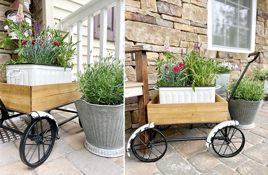 Wood and Metal Planter Wagon