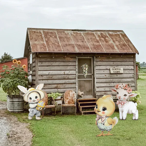 Easter Animal Outdoor Wooden Yard Signs on Metal Stands, Choose Your Style