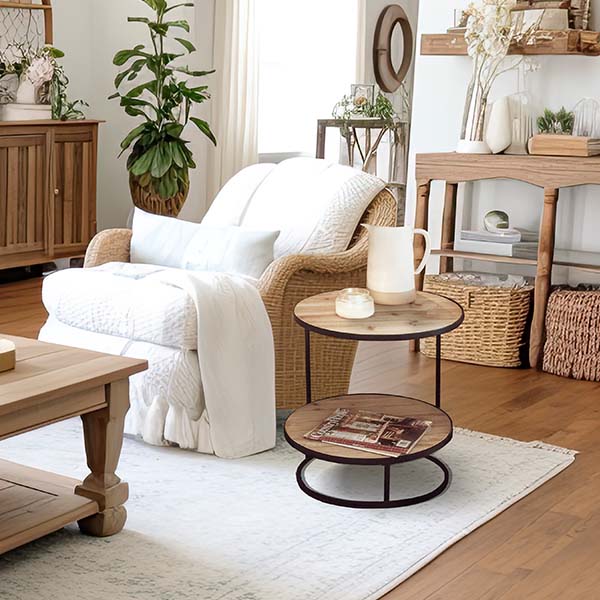 Two Tier Modern Reclaimed Wood Round Side Table