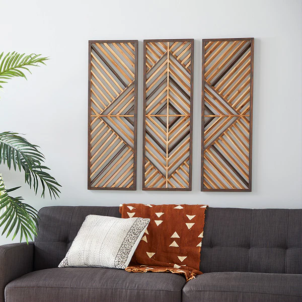 Wooden Tribal Wall Art Panels, Set of 3
