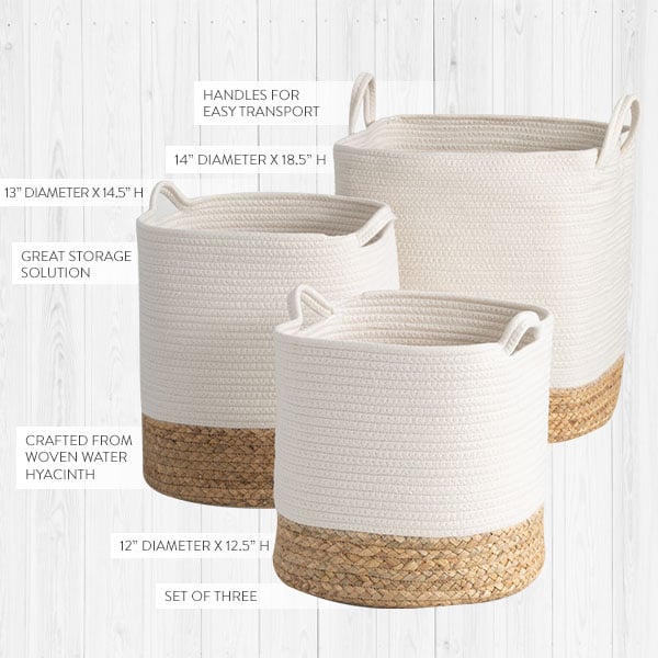 Two-Toned Water Hyacinth Storage Baskets, Set of 3